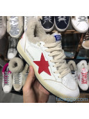Golden Goose Ball Star Sneakers in Shearling and Calfskin White/Red 02 2020