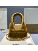 Jacquemus Le Chiquito Small Top Handle Bag in Suede and Shearling Khaki 2021