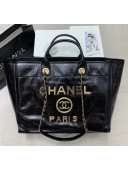 Chanel Waxy Calfskin Shopping Bag With Metal Logo Black 2020