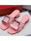 Roger Vivier Calfskin Square Buckle Heel Slide Sandals Pink 2021