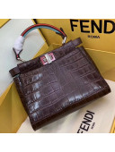 Fendi Peekaboo Mini Crocodile Embossed Calfskin Top Handle Bag Coffee 02 2019