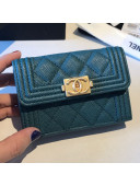 Chanel Grained Leather Fold Boy Small Flap Wallet A84432 Peacock Blue 2019