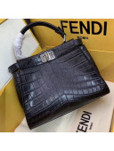 Fendi Peekaboo Mini Crocodile Embossed Calfskin Top Handle Bag Black 03 2019