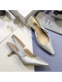 Dior J'Adior Slingback Mid-Heel Pumps in Braided Metallic Silver Lambskin 2020