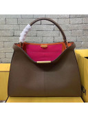 Fendi Peekaboo X-Lite Large Grained Leather Top Handle Bag Brown 2019