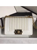 Chanel Pearl Calfskin Small Boy Flap Bag A67085 White 2019
