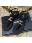 Chanel Tweed & Lambskin Thong Sandals With CC Logo Black 2020