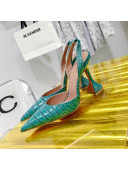 Amina Muaddi Crocodile Embossed Leather Sandals 9.5cm Green 01 2021 