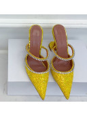 Amina Muaddi Sequins Crystal Strap Mules 9.5cm Yellow 2021 21