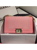 Chanel Pearl Calfskin Medium Boy Flap Bag A67085 Pink 2019