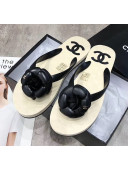 Chanel Rubber Camellia Thong Slides Sandals Black 2020