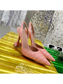 Amina Muaddi Crocodile Embossed Leather Sandals 9.5cm Pink 2021 