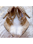 Jimmy Choo ODETTE 100 Lace Wraparound Heels Pump with Feather and Crystal Beige 2020