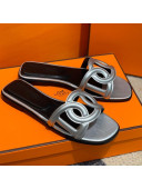 Hermes Aloha Calfskin Flat Slide Sandal Silver 2021