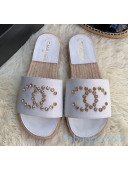 Chanel Leather Crystal CC Slider Espadrilles Sandals White 2020