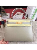 Hermes Kelly 28 cm Top Handle Bag in Box Leather Apricot Gray(Handmade)