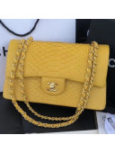 Chanel Python Leather Medium Classic Double Flap Bag Yellow