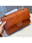 Chanel Python Leather Medium Classic Flap Bag A1112 Orange 2020（Silver Hardware）