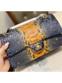 Chanel Python Leather Medium Classic Flap Bag A1112 Blue/Yellow 2020(Gold Hardware )