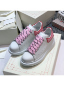 Alexander Mcqueen White Silky Calfskin Sneaker with Bi-color Laces Pink 2021 (For Women and Men)