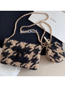 Chanel CC Houndstooth Tweed Wallet on Chain WOC and Coin Purse Beige/Black 2019