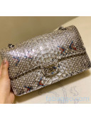 Chanel Python Leather Medium Classic Flap Bag A1112 Bronze/Whtie 2020(Silver Hardware)