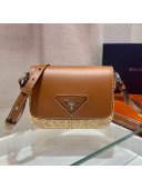Prada Raffia and Leather Shoulder Bag 1BD243 Brown 2021