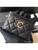 Chanel Quilted Grainy Calfskin Card Holder Black 2021