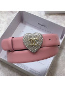 Chanel Leather Belt 30mm with Crystal Heart Buckle Pink 2020