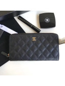 Chanel Zip Around Long Wallet in Grained Leather Black/Gold