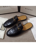 Gucci Stone Embossed Leather Slipper Black 2021