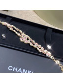 Chanel Double Chain and Leather Bracelet Pink 2019