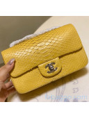 Chanel Python Leather Small Classic Flap Bag A1116 Yellow 2020(Silver Hardware）
