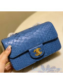 Chanel Python Leather Small Classic Flap Bag A1116 Denim Blue 2020（Gold Hardware）
