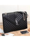Saint Laurent Envelope Large Flap Shoulder Bag in Matelasse Grainy Leather 487198 Black/Silver 2019