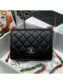 Chanel Lambskin Flap Bag with Scarf Entwined Chain AS2411 Black 2021