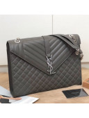 Saint Laurent Envelope Large Flap Shoulder Bag in Matelasse Grainy Leather 487198 Grey/Silver 2019