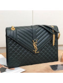 Saint Laurent Envelope Large Flap Shoulder Bag in Matelasse Grainy Leather 487198 Green/Gold 2019