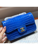 Chanel Crocodile Leather Small Classic Flap Bag A1116 Blue 2020（Gold Hardware）