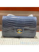 Chanel Crocodile Leather Small Classic Flap Bag A1116 Grey-Blue 2020（Gold Hardware）