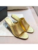 Chanel Calfskin Wedge Slide Sandals Gold 2021