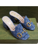 Gucci GG Denim Slide Sandal with Horsebit 7cm Blue 2021
