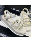 Chanel Calfskin Chain Strap Flat Sandals G37140 White 2021