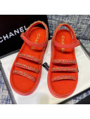 Chanel Calfskin Chain Strap Flat Sandals G37140 Red 2021