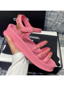 Chanel Calfskin Chain Strap Flat Sandals G37140 Pink 2021