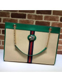 Gucci Rajah Vintage Canvas Large Tote with Green Leather Trim 537219 2019