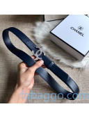 Chanel Calfskin Belt 30mm with Crystal CC Buckle Navy Blue 2020