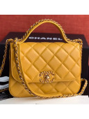 Chanel Quilted Lambskin Chain Trim Flap Top Handle Bag AS0970 Yellow 2019