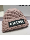 Chanel Knit Hat with Logo Label Charm Light Pink 2021