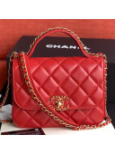 Chanel Quilted Lambskin Chain Trim Flap Top Handle Bag AS0970 Red 2019